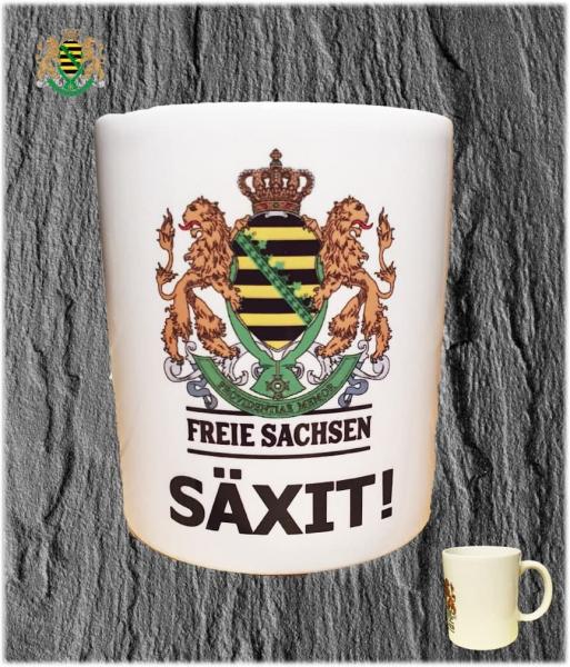 Tasse SÄXIT mit königlich-sächsischem Wappen